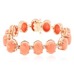 14KT Rose Gold 65.20 ctw Coral and Diamond Bracelet