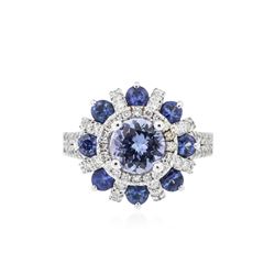 14KT White Gold 1.43 ctw Tanzanite, Sapphire and Diamond Ring