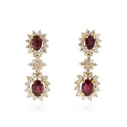 14KT Yellow Gold 2.08 ctw Ruby and Diamond Earrings