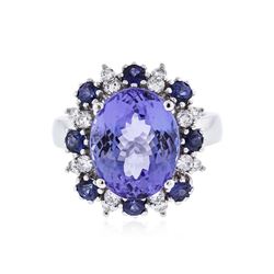 14KT White Gold 6.56 ctw Tanzanite, Sapphire and Diamond Ring