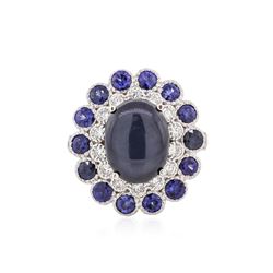 14KT White Gold 9.12 ctw Blue Star Sapphire and Diamond Ring