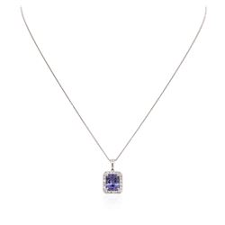 14KT White Gold 4.04 ctw Tanzanite and Diamond Pendant With Chain