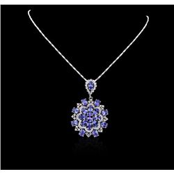 14KT White Gold 28.87 ctw Tanzanite and Diamond Pendant With Chain