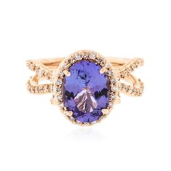 14KT Rose Gold 4.34 ctw Tanzanite and Diamond Ring