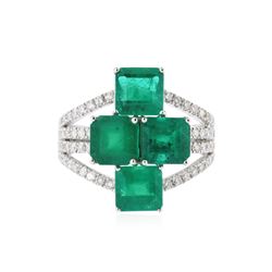 18KT White Gold 4.48 ctw Emerald and Diamond Ring