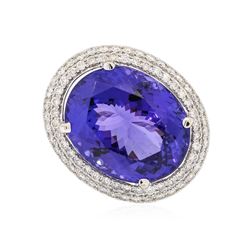 18KT White Gold GIA Certified 30.19 ctw Tanzanite and Diamond Ring