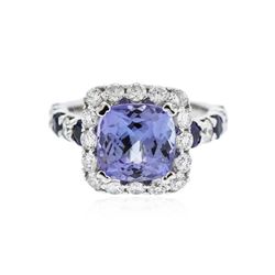 14KT White Gold 3.49 ctw Tanzanite, Sapphire and Diamond Ring