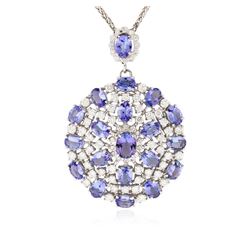 14KT White Gold 18.08 ctw Tanzanite and Diamond Pendant With Chain