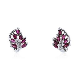 14KT White Gold 0.80 ctw Ruby and Diamond Earrings