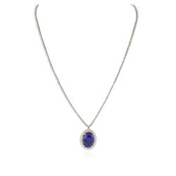 14KT White Gold 15.40 ctw GIA Certified Tanzanite and Diamond Necklace