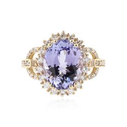 14KT Yellow Gold 4.45 ctw Tanzanite and Diamond Ring