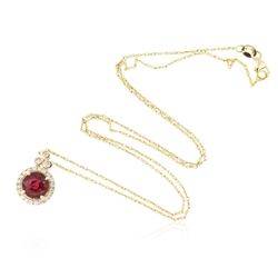 14KT Yellow Gold 2.12 ctw Rubellite and Diamond Pendant With Chain