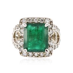 14KT White Gold 6.63 ctw Emerald and Diamond Ring