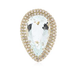 14KT Yellow Gold 15.52 ctw Aquamarine and Diamond Ring