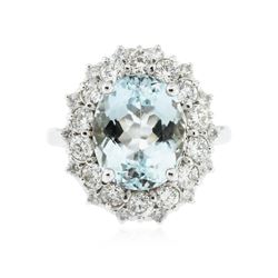 14KT White Gold 6.18 ctw Blue Topaz and Diamond Ring