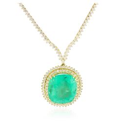 18KT Yellow Gold GIA Certified 49.47 ctw Emerald and Diamond Necklace