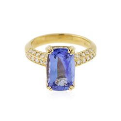 18KT Yellow Gold 3.89 ctw Tanzanite and Diamond Ring