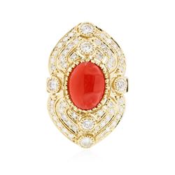 14KT Yellow Gold 4.40 ctw Coral and Diamond Ring