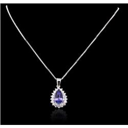 14KT White Gold 3.98 ctw Tanzanite and Diamond Pendant With Chain