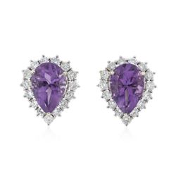 14KT White Gold 2.40 ctw Amethyst and Diamond Earrings