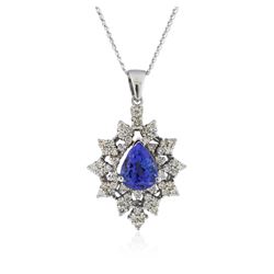 14KT White Gold 2.77 ctw Tanzanite and Diamond Pendant With Chain