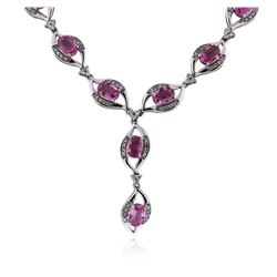 14KT White Gold 15.40 ctw Pink Sapphire and Diamond Necklace