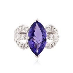 14KT White Gold 5.37 ctw Tanzanite and Diamond Ring