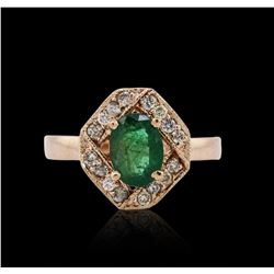 14KT Rose Gold 0.94 ctw Emerald and Diamond Ring