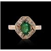 Image 1 : 14KT Rose Gold 0.94 ctw Emerald and Diamond Ring