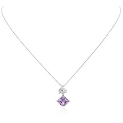 18KT White Gold 2.17 ctw Amethyst and Diamond Pendant With Chain