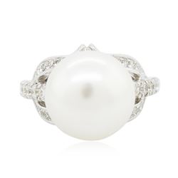 14KT White Gold Pearl and Diamond Ring