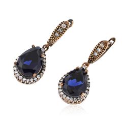 SILVER 21.12 ctw Blue Crystal and Cubic Zirconia Earrings