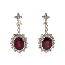 14KT Yellow Gold 31.38 ctw Ruby and Diamond Earrings