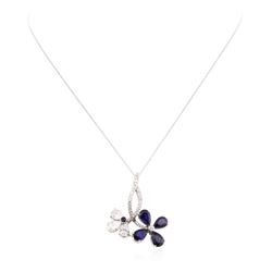 14KT White Gold 4.80 ctw Sapphire and Diamond Pendant With Chain