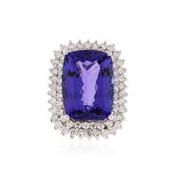 14KT White Gold GIA Certified 26.74 ctw Tanzanite and Diamond Ring