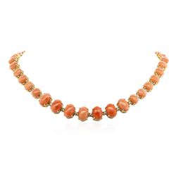 14KT Yellow Gold 75.33 ctw Coral and Diamond Necklace