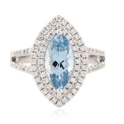 14KT White Gold 1.81 ctw Aquamarine and Diamond Ring