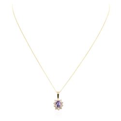 14KT Yellow Gold 0.51 ctw Tanzanite and Diamond Pendant With Chain