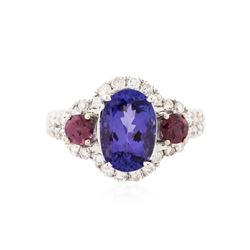 14KT White Gold 2.70 ctw Tanzanite, Tourmaline and Diamond Ring