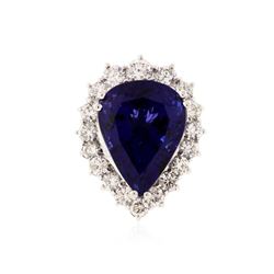 14KT White Gold GIA Certified 27.66 ctw Tanzanite and Diamond Ring