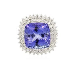 14KT White Gold GIA Certified 14.89 ctw Tanzanite and Diamond Ring