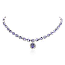 14KT White Gold 33.55 ctw Tanzanite and Diamond Necklace