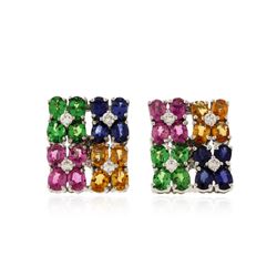 14KT White Gold 4.00 ctw Multicolor Sapphire and Diamond Earrings