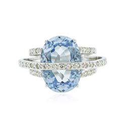 14KT White Gold 9.75 ctw Blue Topaz and Diamond Ring