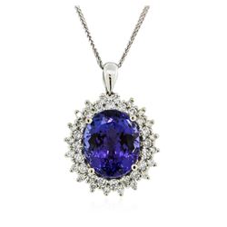 14KT White Gold 9.14 ctw Tanzanite and Diamond Pendant With Chain