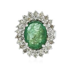 14KT White Gold 4.68 ctw Emerald and Diamond Ring