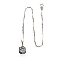 14KT White Gold 0.76 ctw Sapphire and Diamond Pendant With Chain