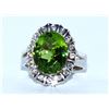 Image 1 : Peridot  5.44 ctw Diamond Flower Ring 14KW