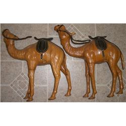 2 COLLECTIBLE LEATHER CAMELS WITH LEATHER SADDLES-THEY STAND APPROX 10 INCHES HIGH!!