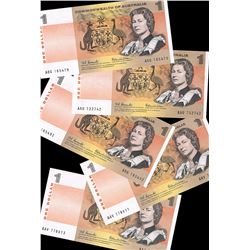 1966 Coombs/Wilson QEII One Dollar Notes x 5